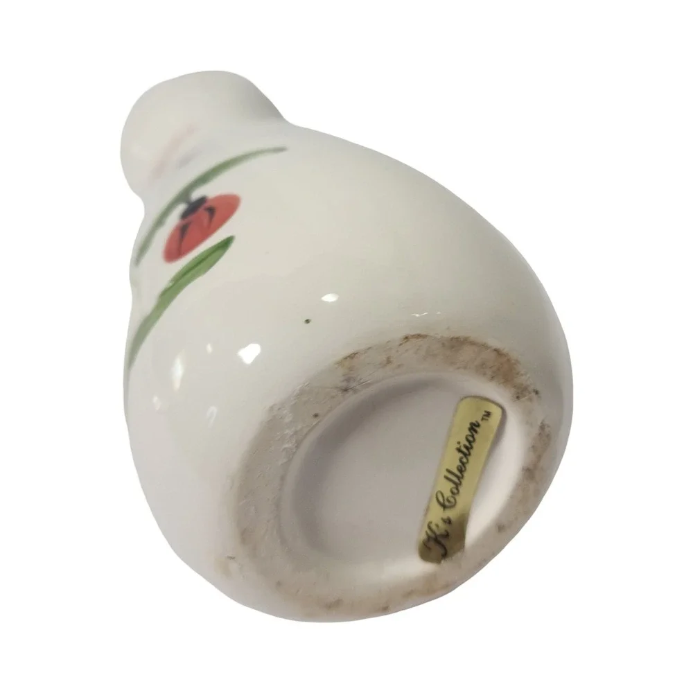 Ceramic Vase Ladybug Floral Design Small White‎ Accent Piece